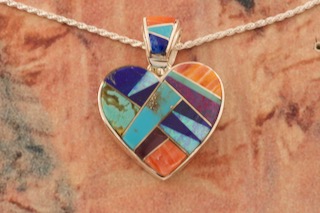 Calvin Begay Genuine Gemstone Sterling Silver Heart Pendant
